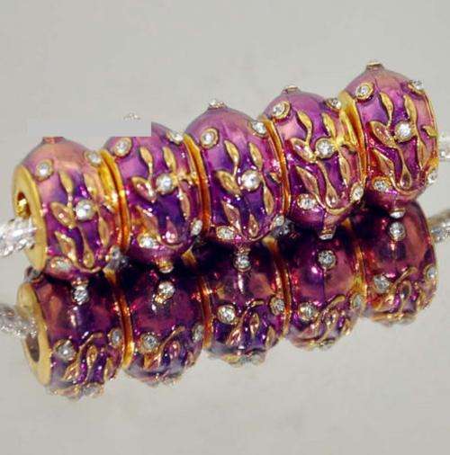 5PCS - Clover European Faberge Egg Beads - Purple Drip Gum LimeWith Clear Crystals